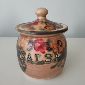 Clouds Folsom Pottery Wisteria Pattern Brown Floral Salsa Jar With Lid 2011